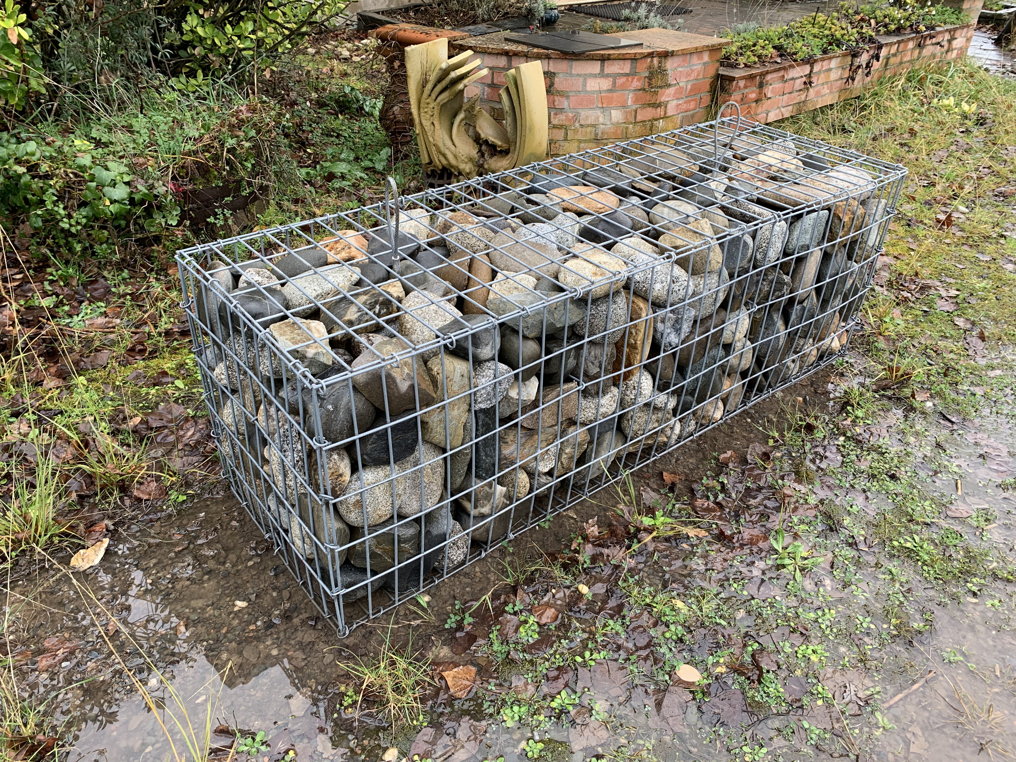 Gabion 1x0.5x0.5 m pré-rempli galets de Garonne ou Calcaire Gris