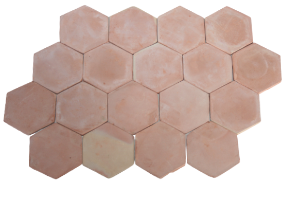 Carrelage pierre naturelle Tomette Moulé Main Paille rosé Hexagone de 16 en 2 cm d'épaisseur