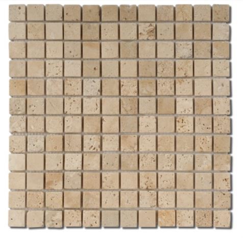 Mosaïque Travertin sur trame 2.3x2.3x1 cm 1er choix Mix